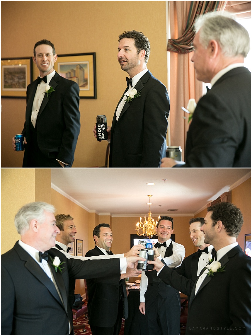 Groomsmen having a beer before the wedding at the Dearborn Inn