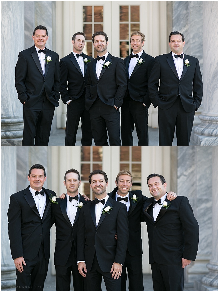 Groom and Groomsmen outside of the Henry Ford Museum 