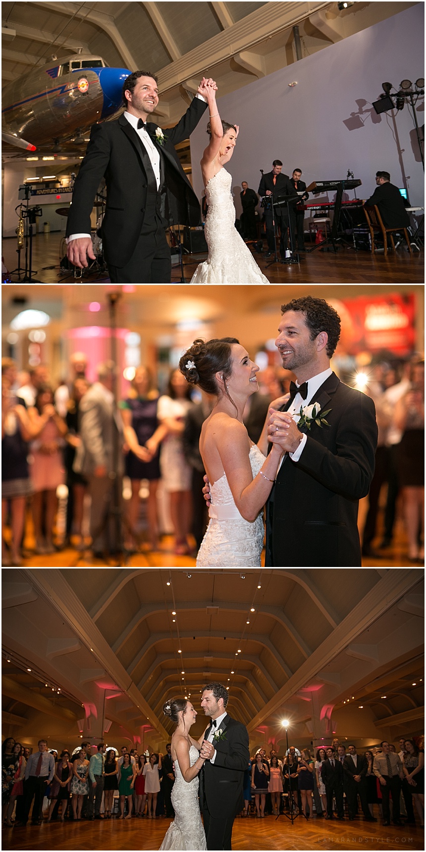 Bride and Groom grand entrance and first dance at the Henry Ford Museum