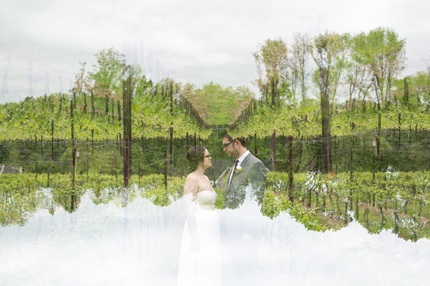 Pennsylvania wedding bride and groom vineyard double exposure 