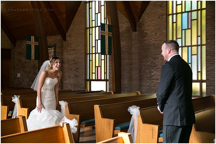 first look, bride, groom, church, wedding, emotion, excitement