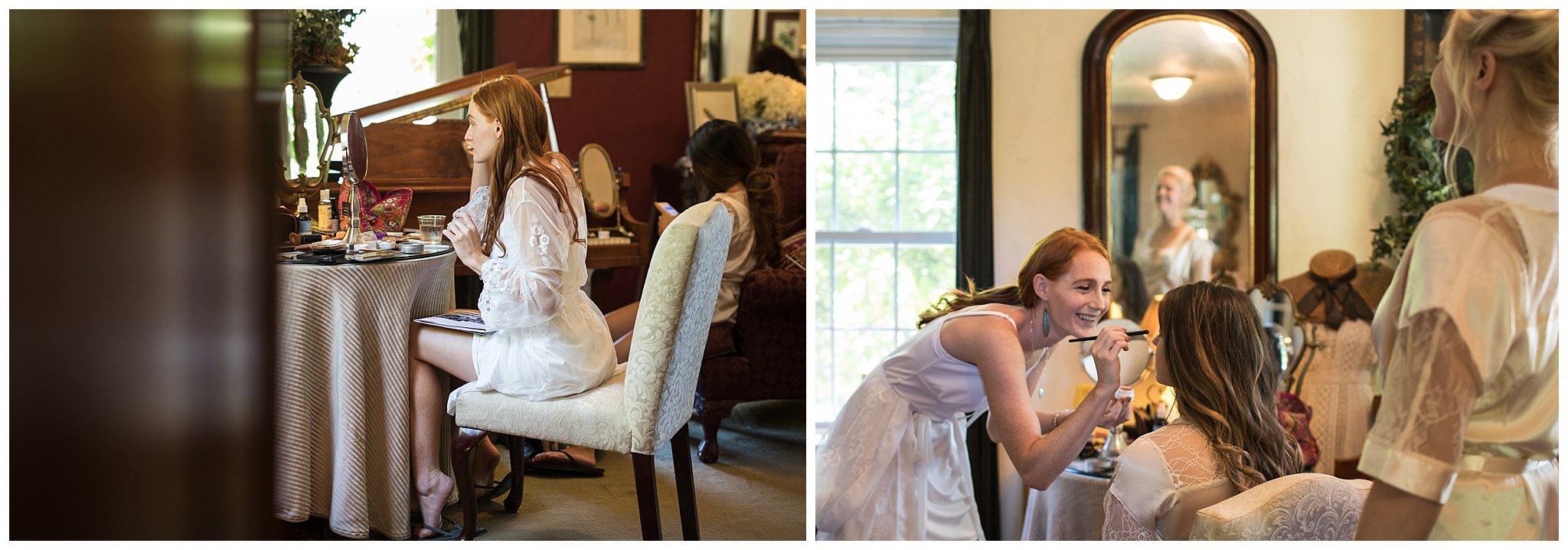 bride getting ready, candice and dave photography, southern exposure herb farm, battle creek, mi