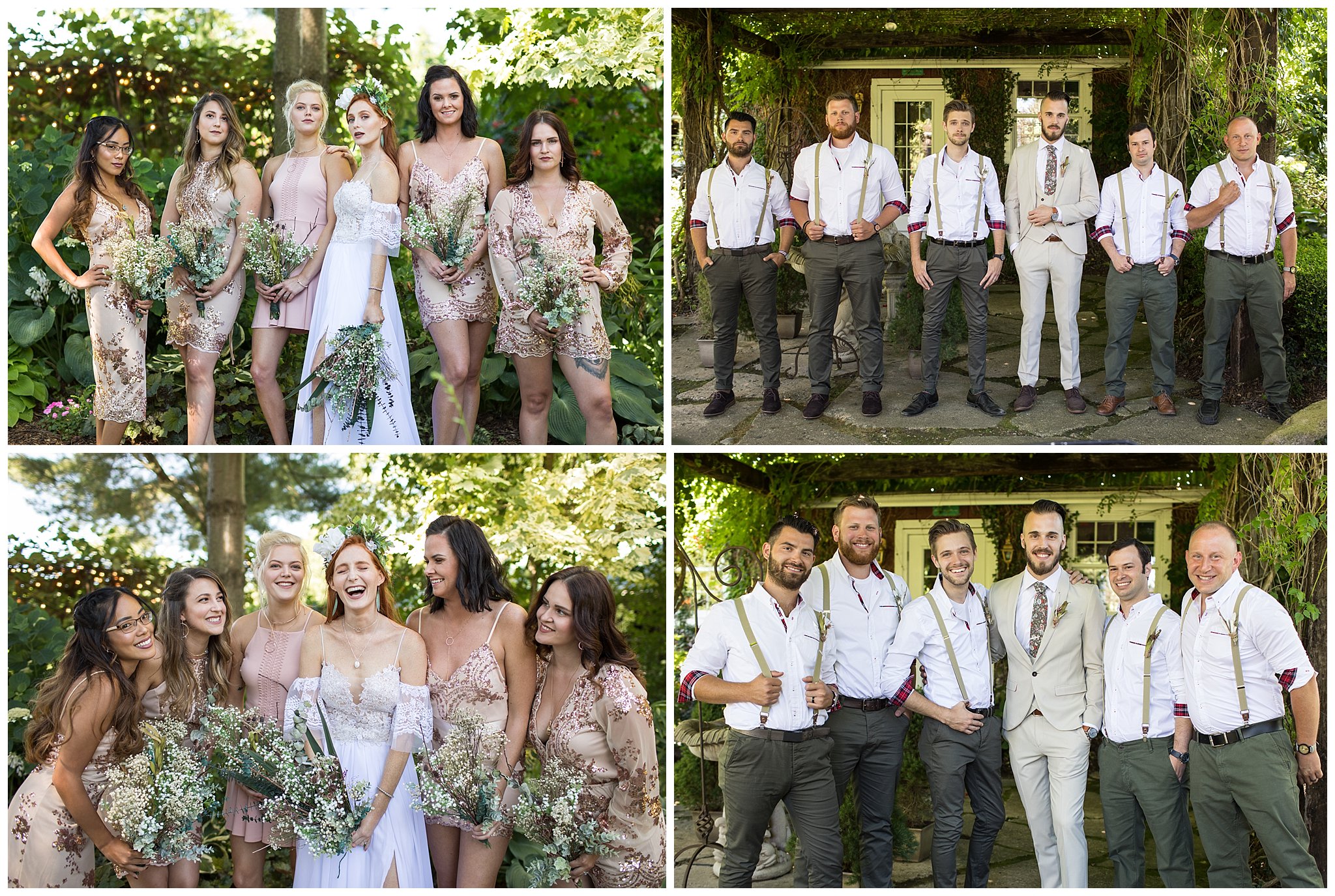 bride and bridesmaids, groom and groomsmen, candice and dave photography, southern exposure herb farm, battle creek, mi