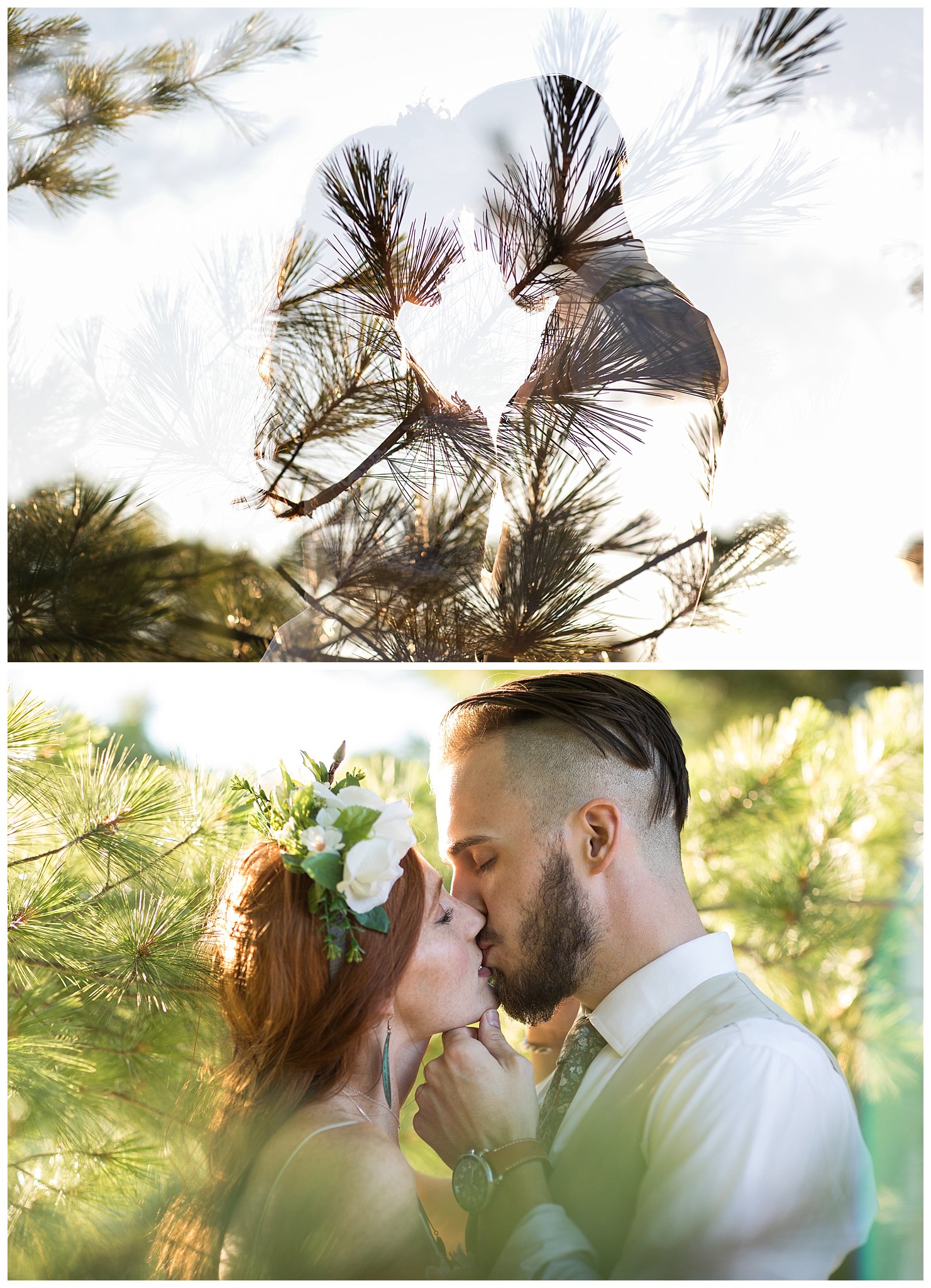 bride and groom kissing, double exposure, candice and dave photography, southern exposure herb farm, battle creek, mi
